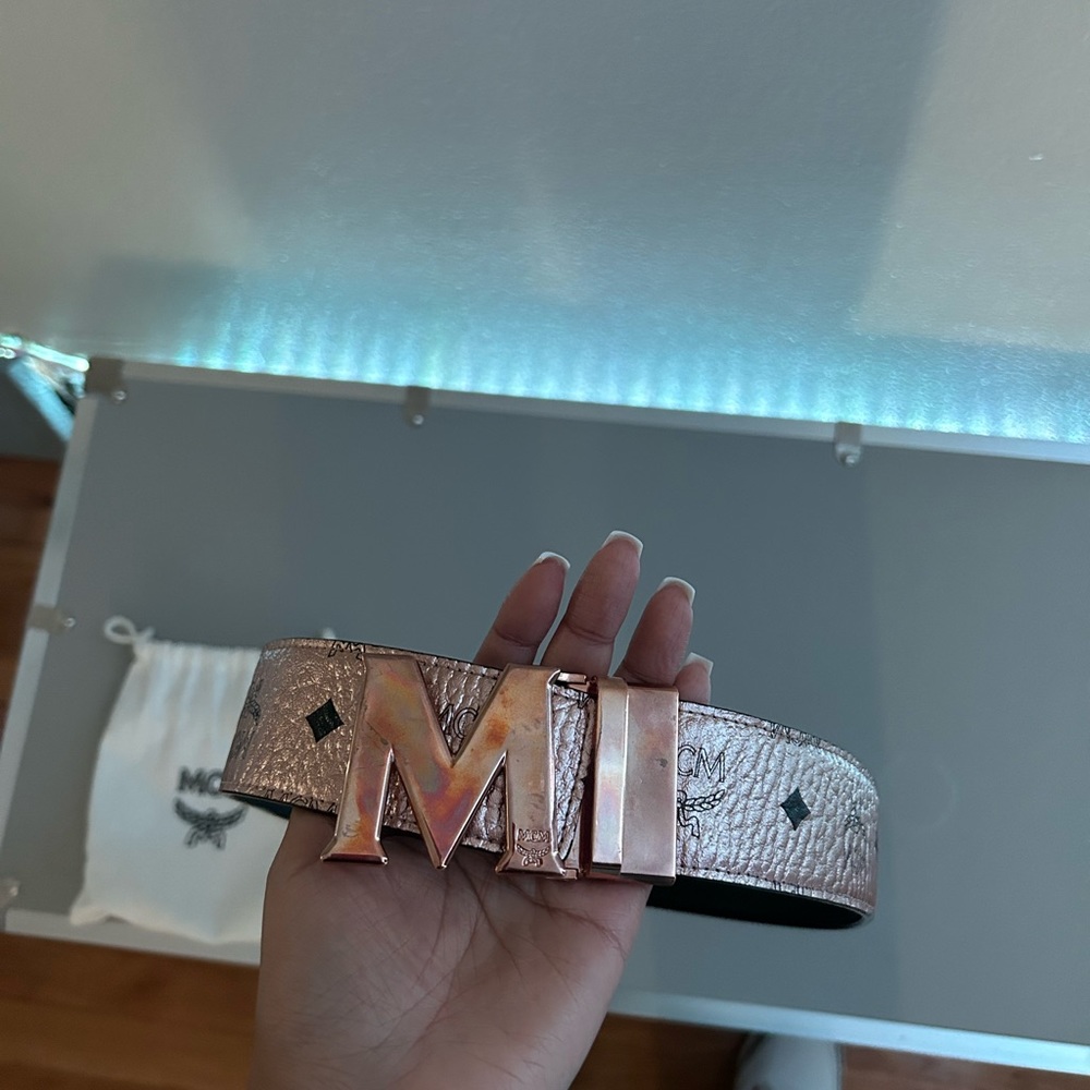 Rose gold and black MCM revisable belt size small